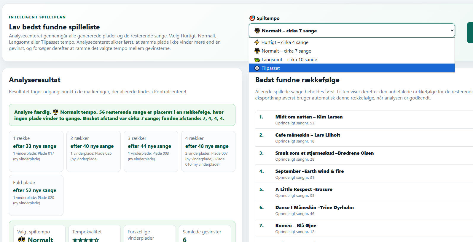 Analysecenter i Musik-Banko Studio Professional 11 med valg af spiltempo