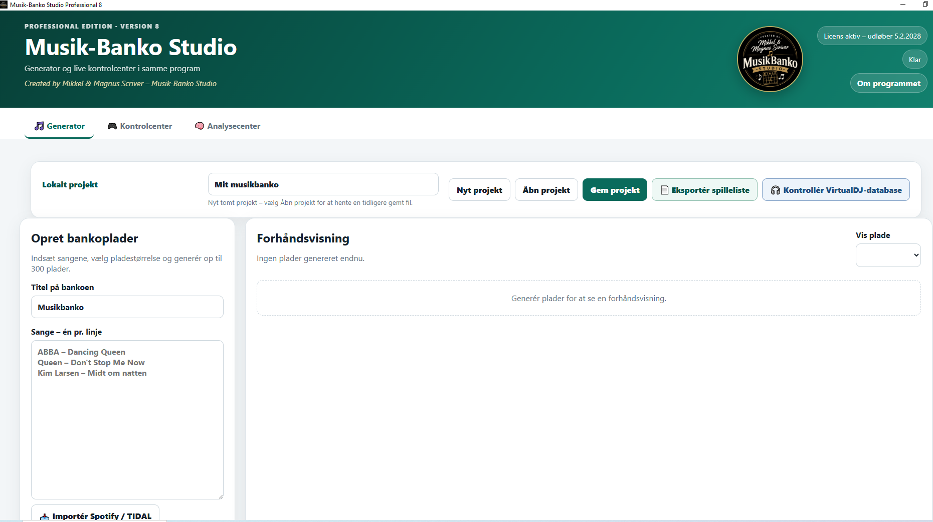 Musik-Banko Studio Professional 8 hovedvindue