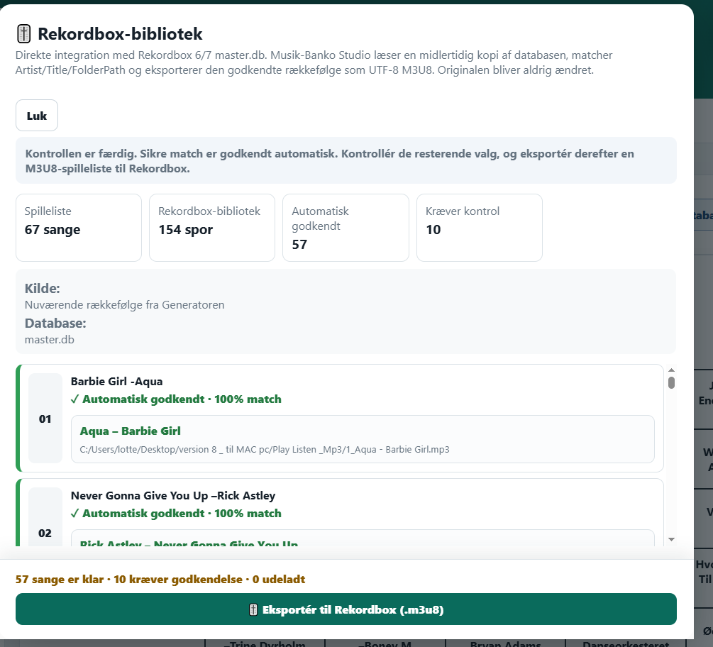rekordbox databasekontrol i Musik-Banko Studio Professional 11
