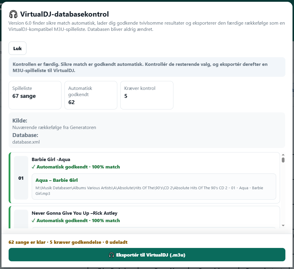 VirtualDJ databasekontrol i Musik-Banko Studio Professional 11