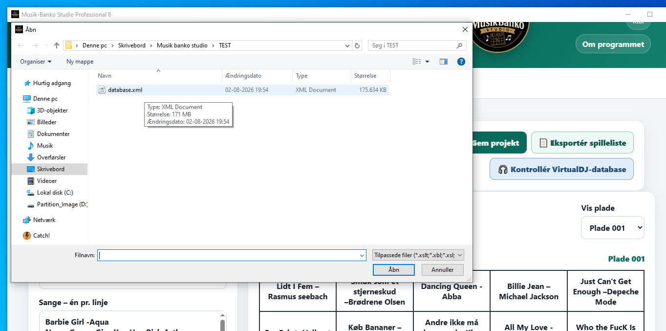Vælg database.xml